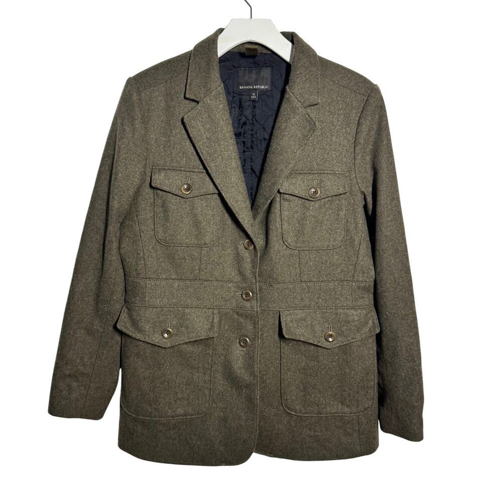 Banana Republic Expedition‎ Blazer Women 12 Green Utility Pockets Wool Old Money